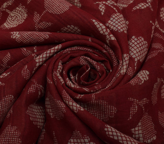 Sushila Vintage Maroon Saree 100% Pure Cotton Printed Floral Soft Craft Fabric