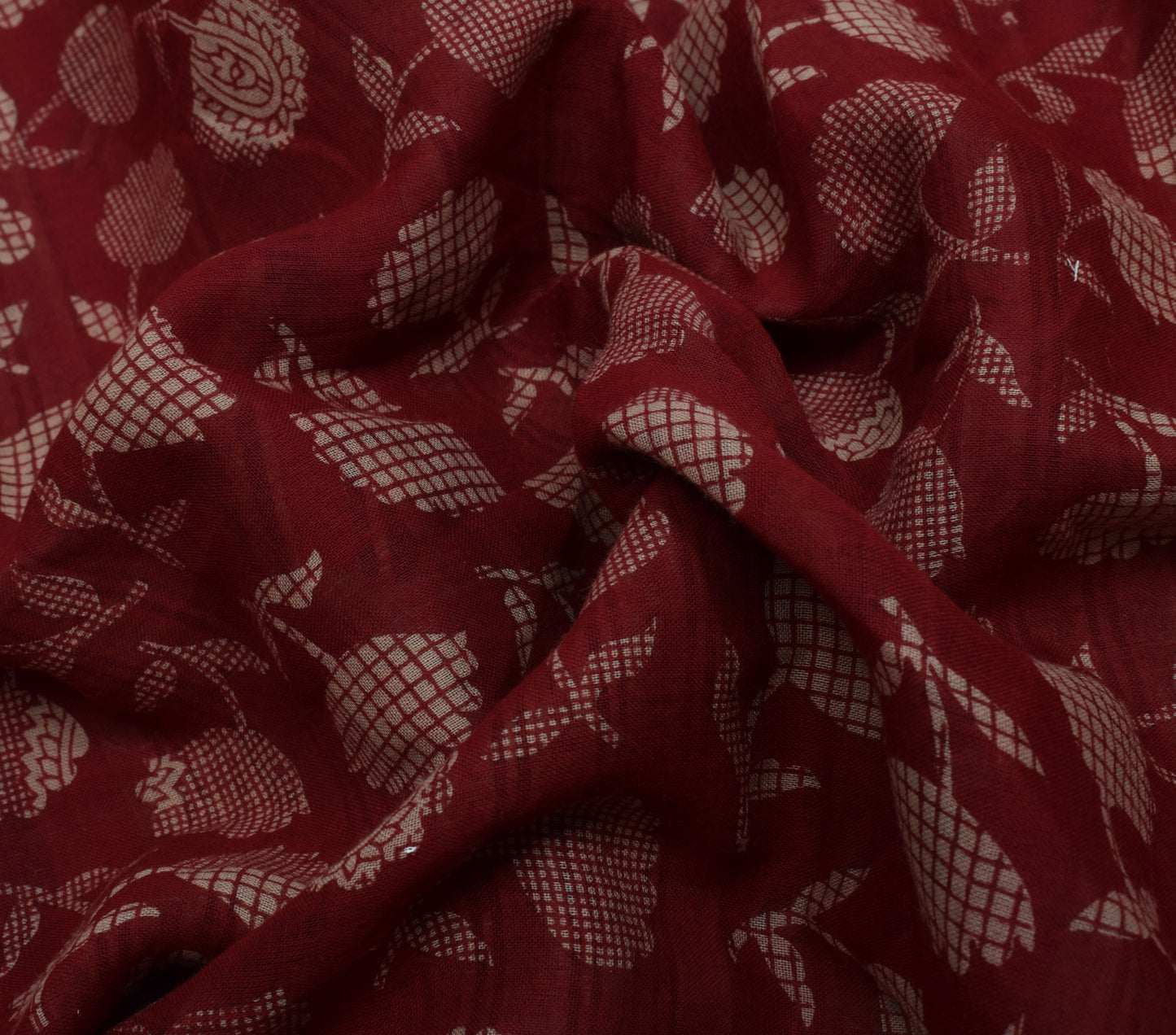 Sushila Vintage Maroon Saree 100% Pure Cotton Printed Floral Soft Craft Fabric