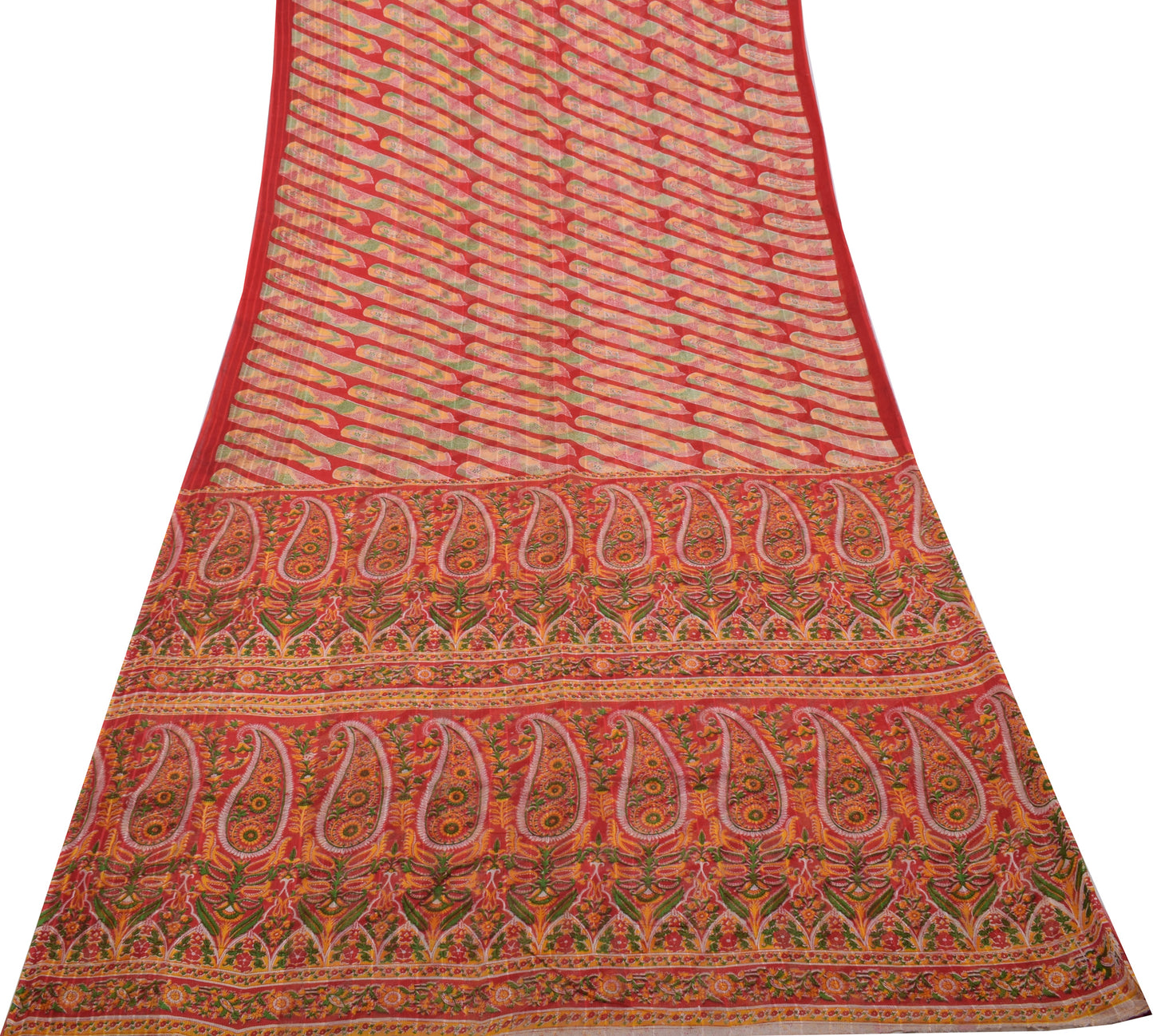 Sushila Vintage Red Indian Saree 100% Pure Cotton Printed 5 Yard Craft Fabric