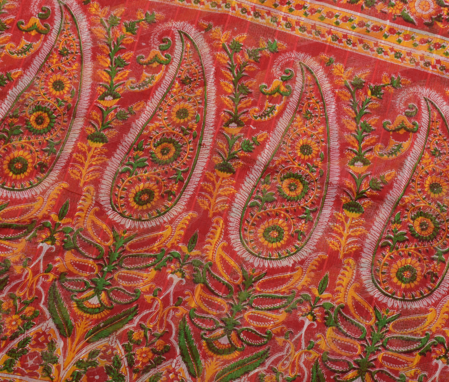 Sushila Vintage Red Indian Saree 100% Pure Cotton Printed 5 Yard Craft Fabric