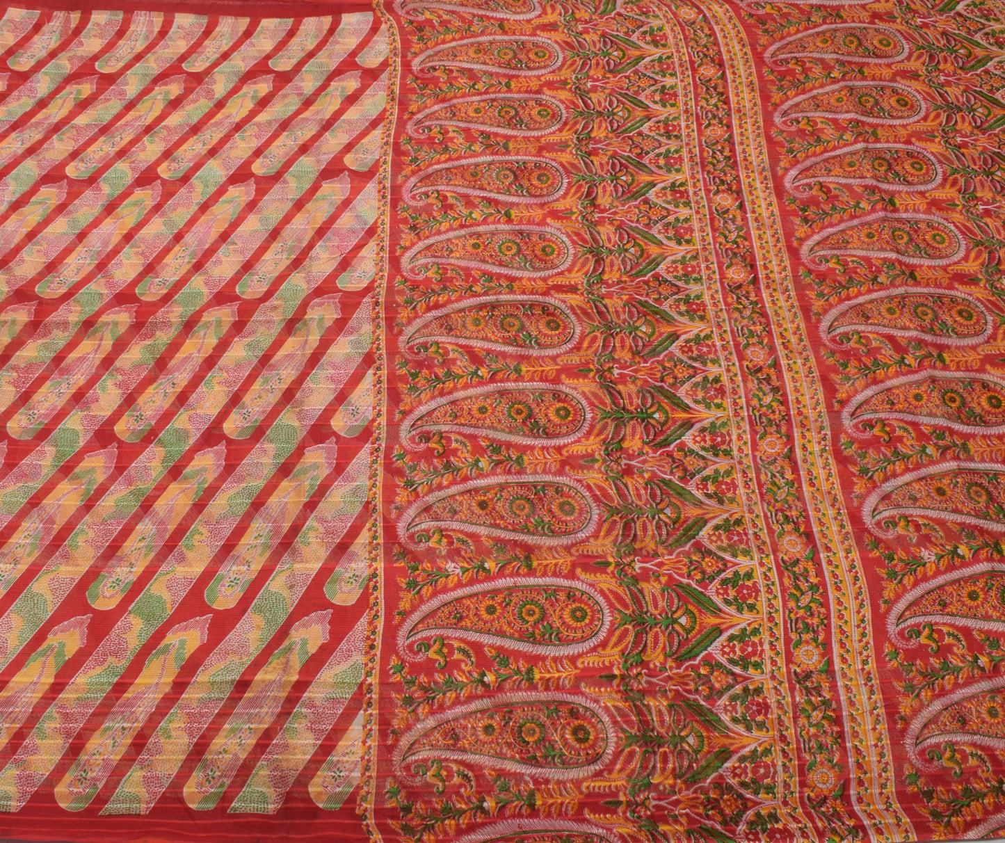 Sushila Vintage Red Indian Saree 100% Pure Cotton Printed 5 Yard Craft Fabric