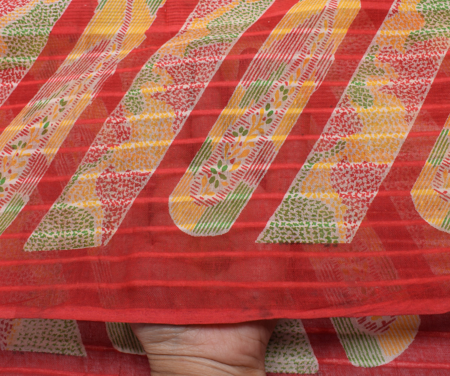 Sushila Vintage Red Indian Saree 100% Pure Cotton Printed 5 Yard Craft Fabric