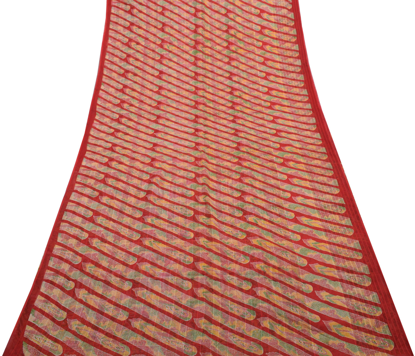 Sushila Vintage Red Indian Saree 100% Pure Cotton Printed 5 Yard Craft Fabric