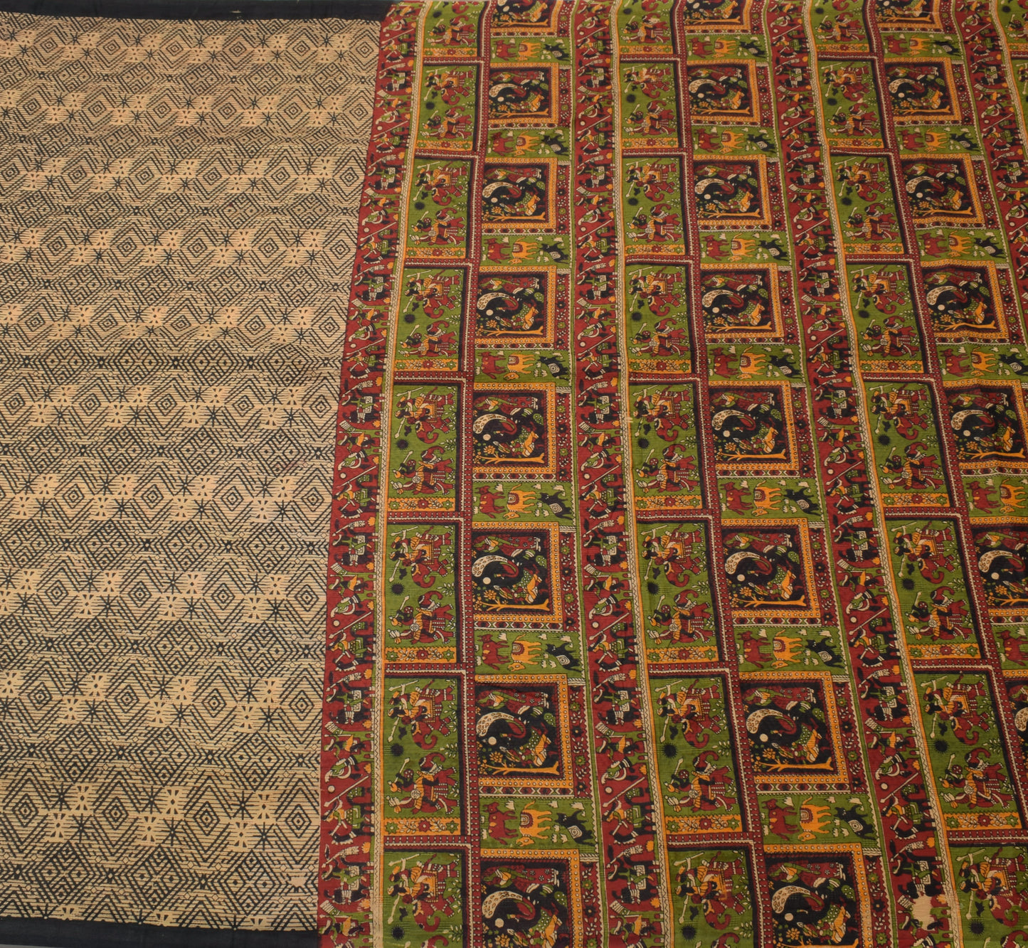 Sushila Vintage Cream Indian Saree 100% Pure Cotton Printed 5 Yard Craft Fabric