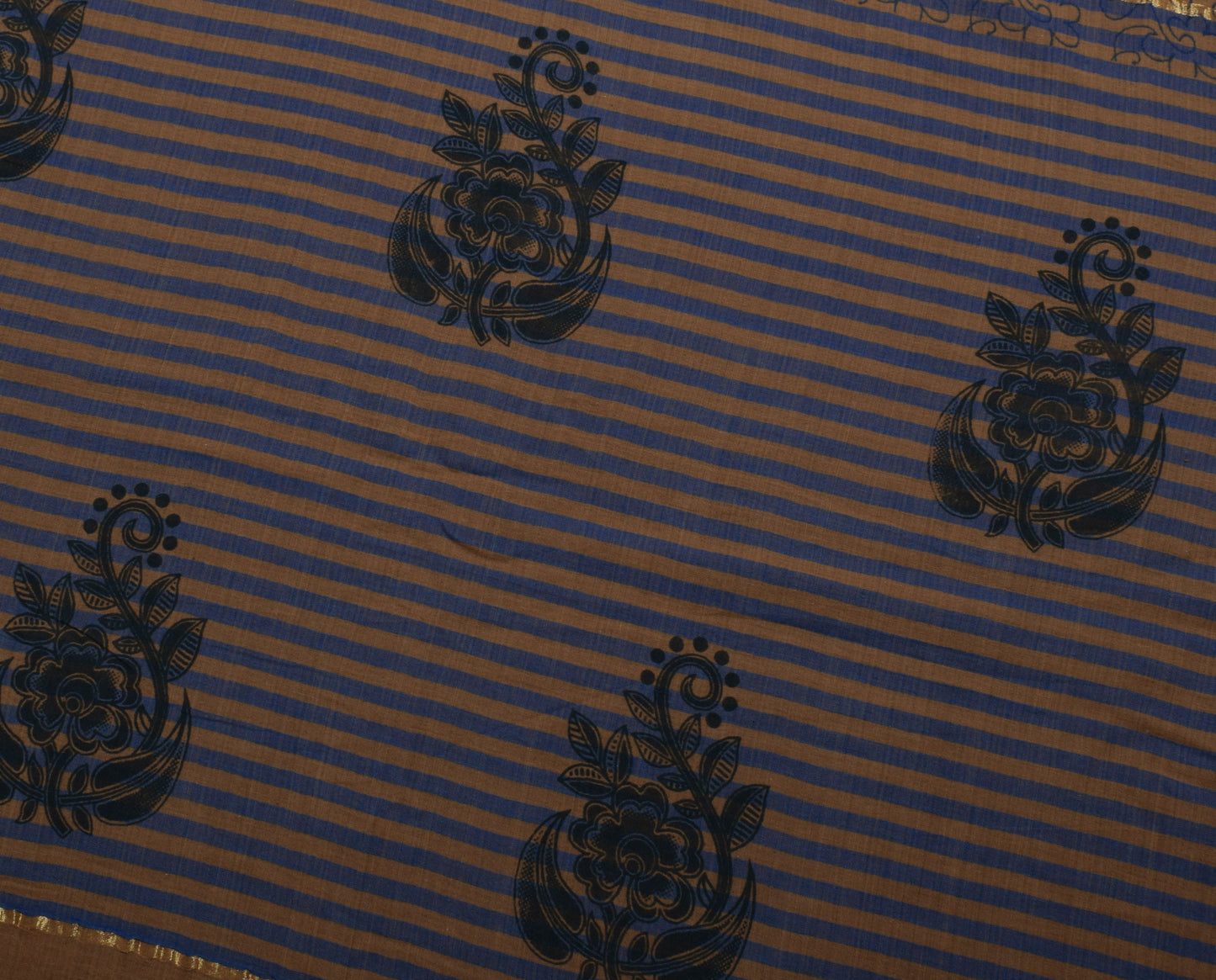 Sushila Vintage Brown Saree 100% Pure Cotton Printed Floral Soft Craft Fabric