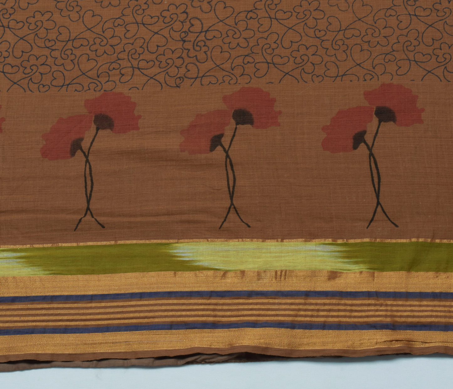 Sushila Vintage Brown Saree 100% Pure Cotton Printed Floral Soft Craft Fabric