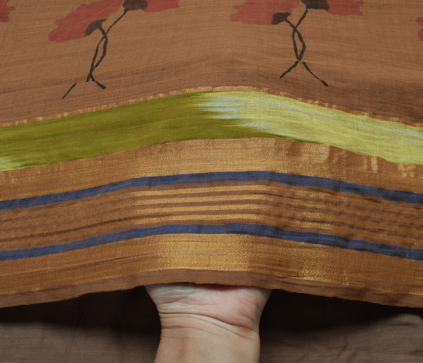 Sushila Vintage Brown Saree 100% Pure Cotton Printed Floral Soft Craft Fabric
