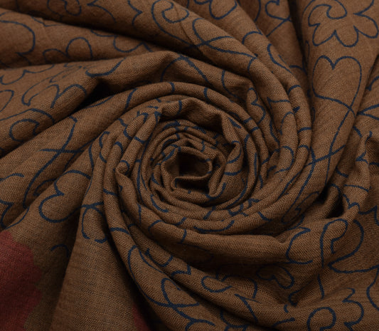 Sushila Vintage Brown Saree 100% Pure Cotton Printed Floral Soft Craft Fabric