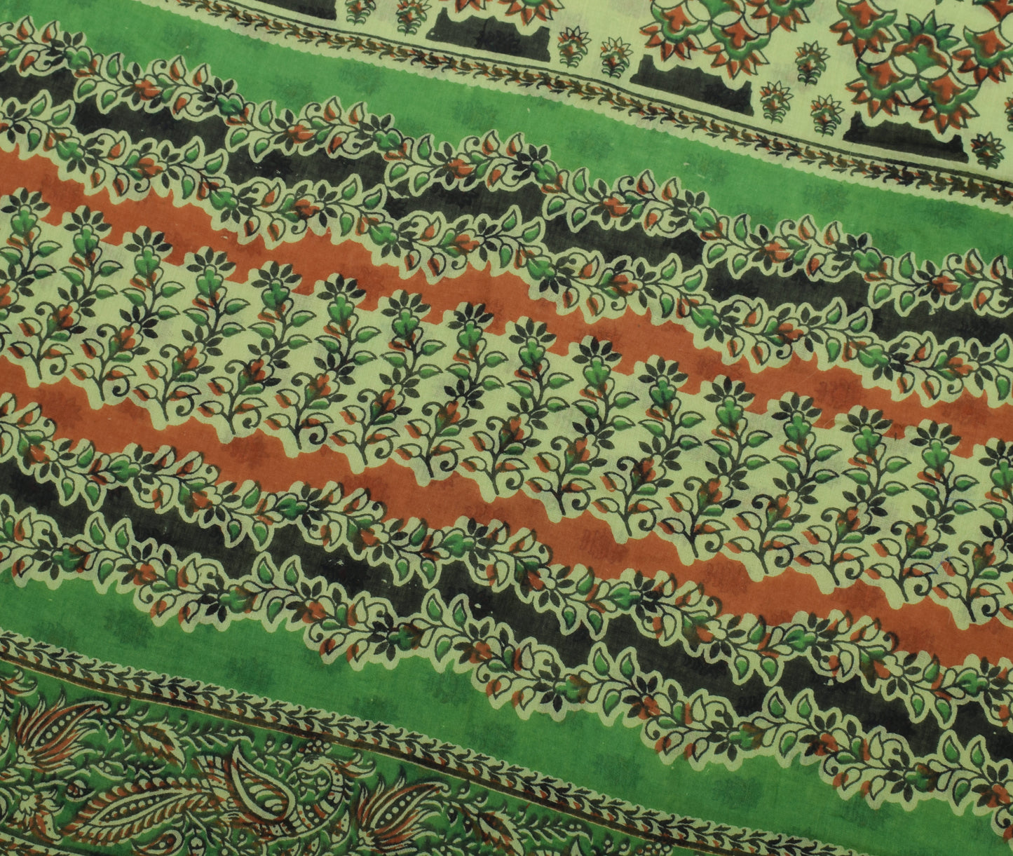 Sushila Vintage Green Saree 100% Pure Cotton Printed Floral Soft Craft Fabric