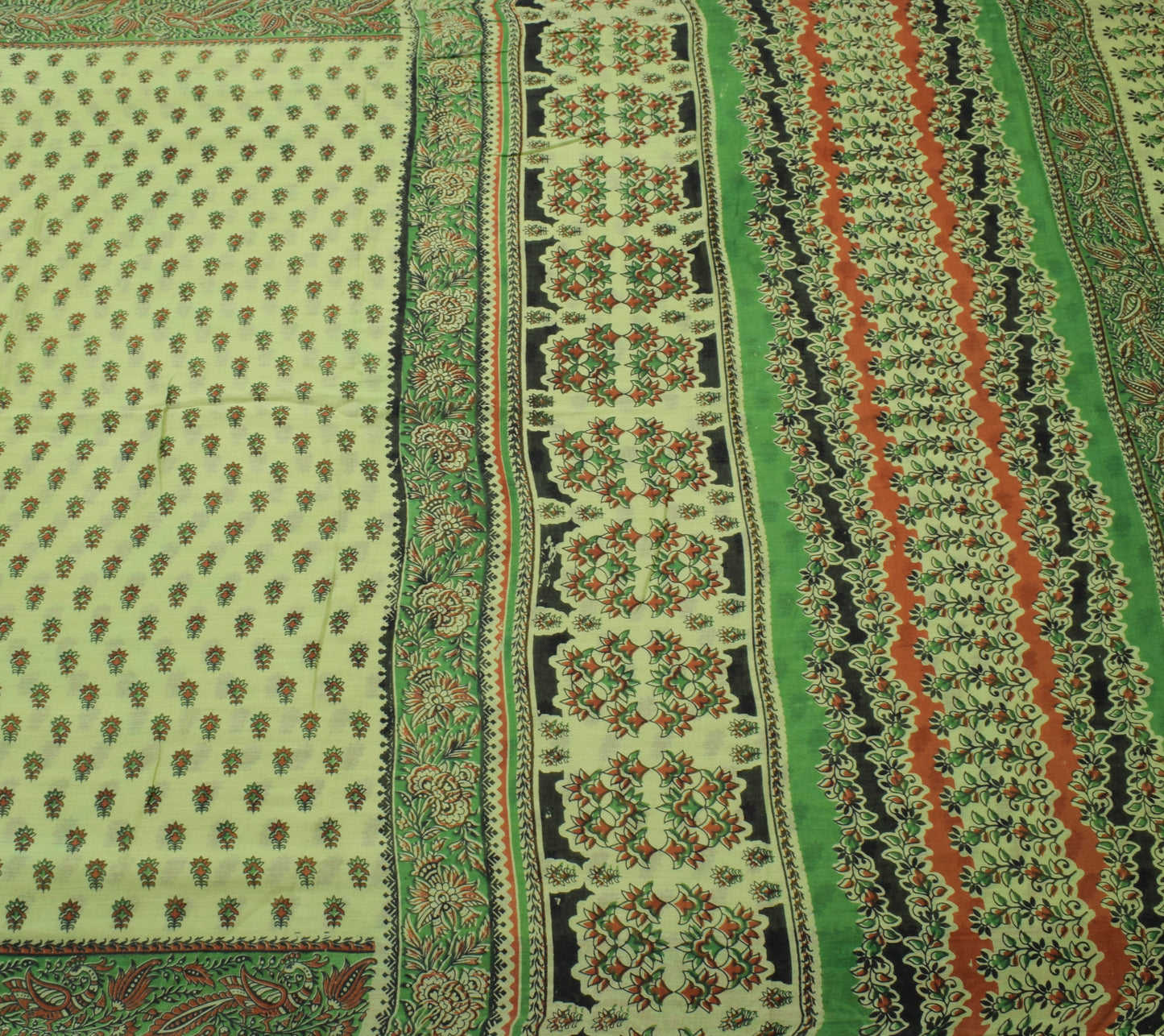 Sushila Vintage Green Saree 100% Pure Cotton Printed Floral Soft Craft Fabric