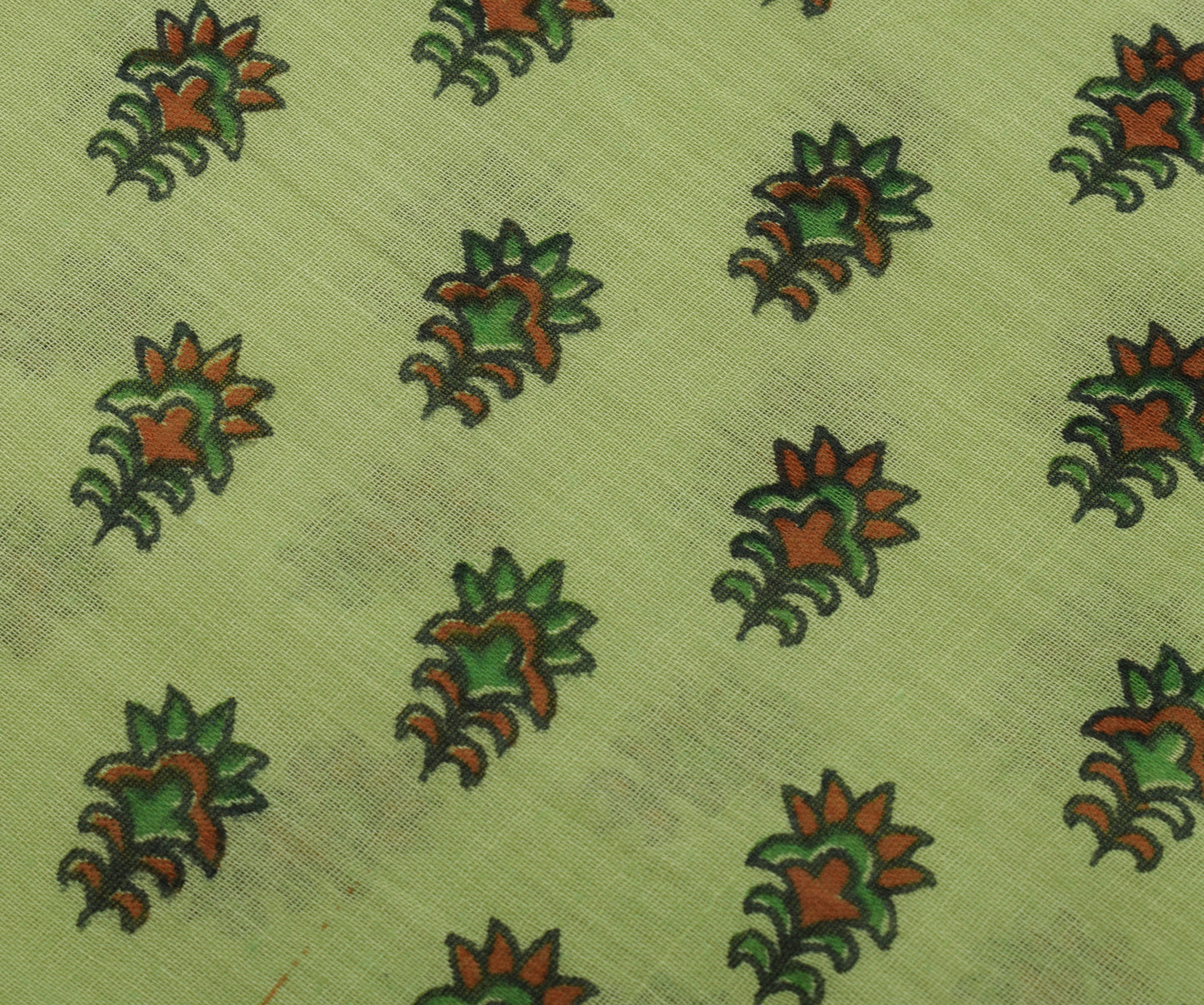 Sushila Vintage Green Saree 100% Pure Cotton Printed Floral Soft Craft Fabric