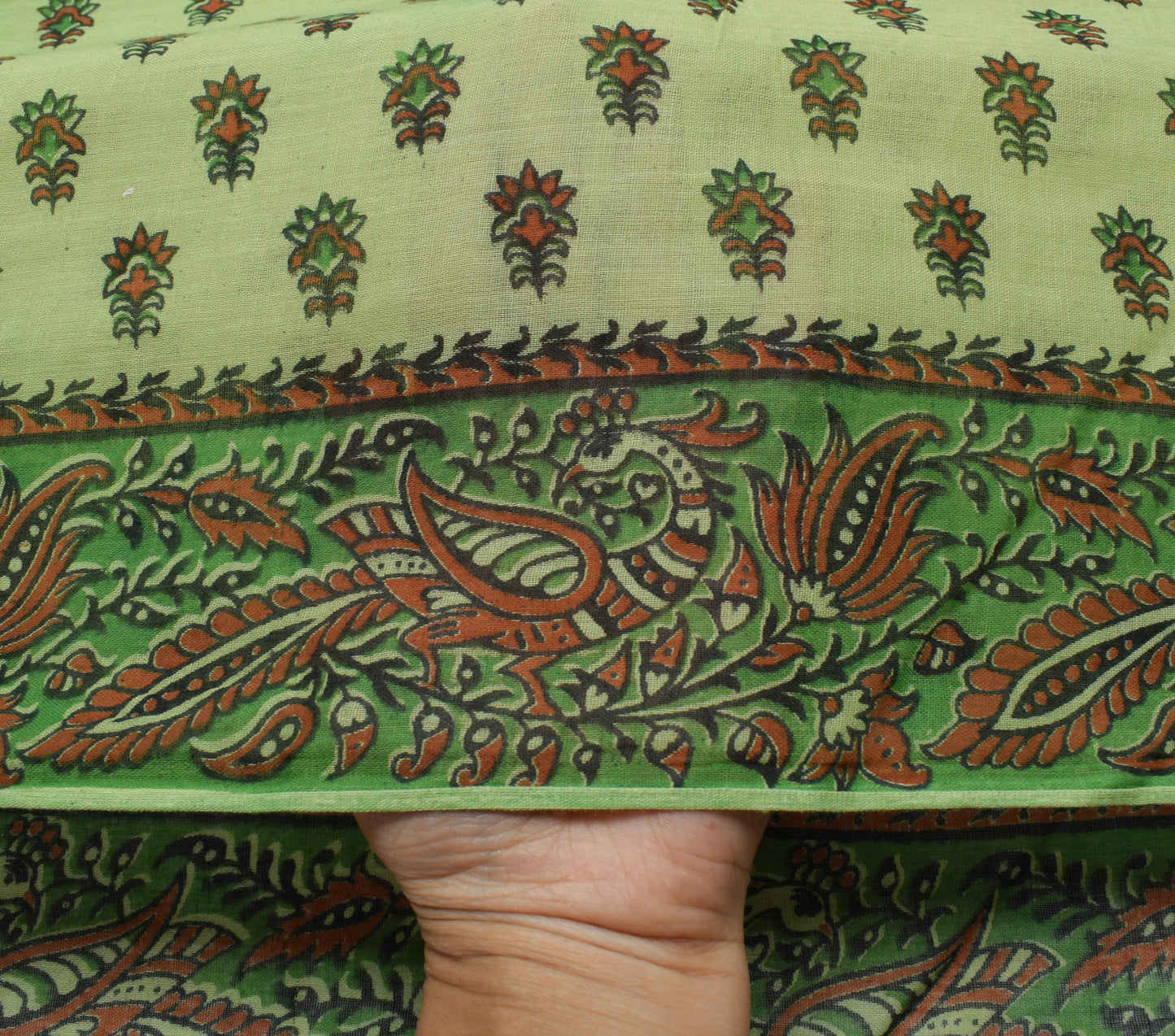 Sushila Vintage Green Saree 100% Pure Cotton Printed Floral Soft Craft Fabric
