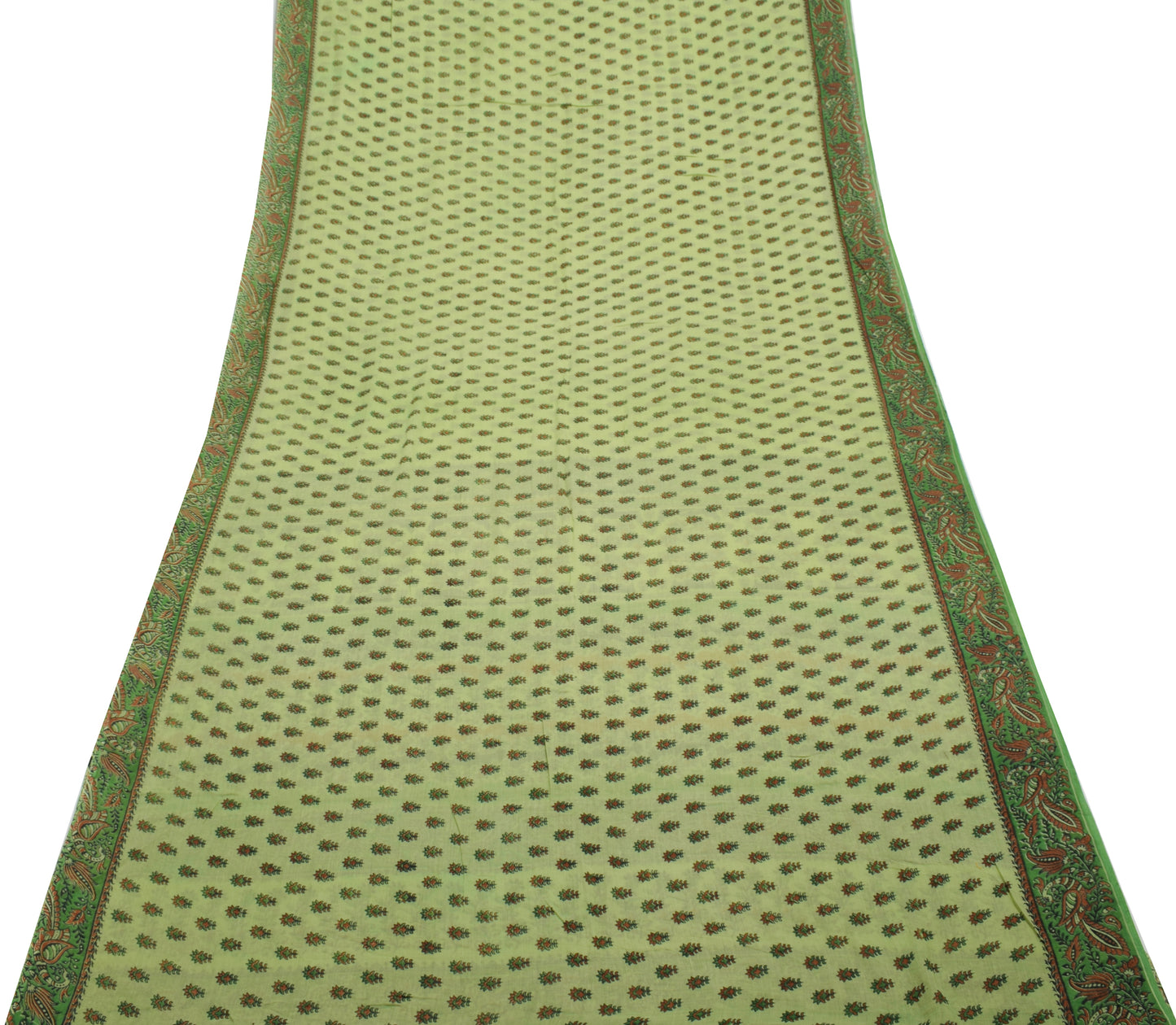 Sushila Vintage Green Saree 100% Pure Cotton Printed Floral Soft Craft Fabric