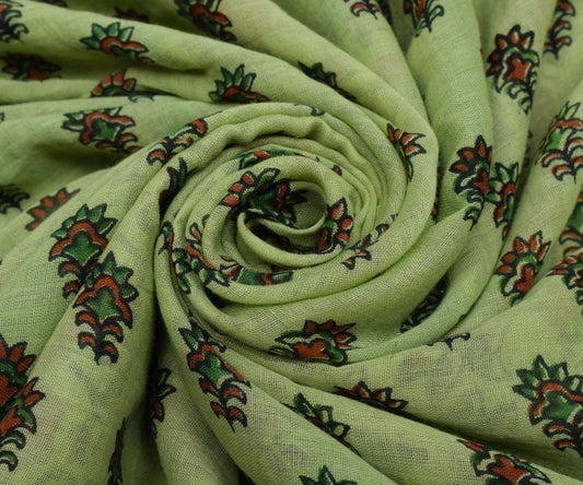 Sushila Vintage Green Saree 100% Pure Cotton Printed Floral Soft Craft Fabric