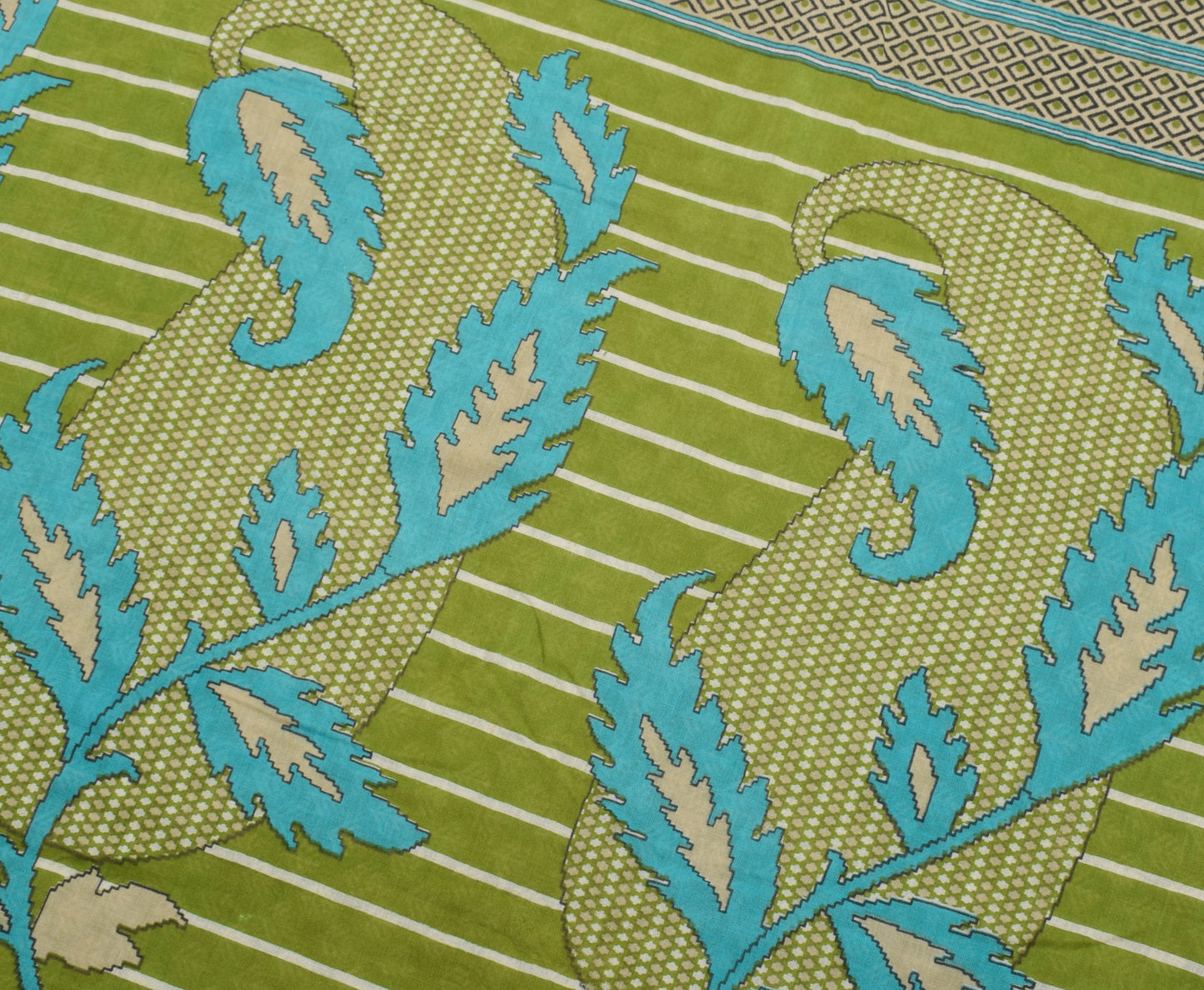 Sushila Vintage Green Saree 100% Pure Cotton Printed Floral Soft Craft Fabric