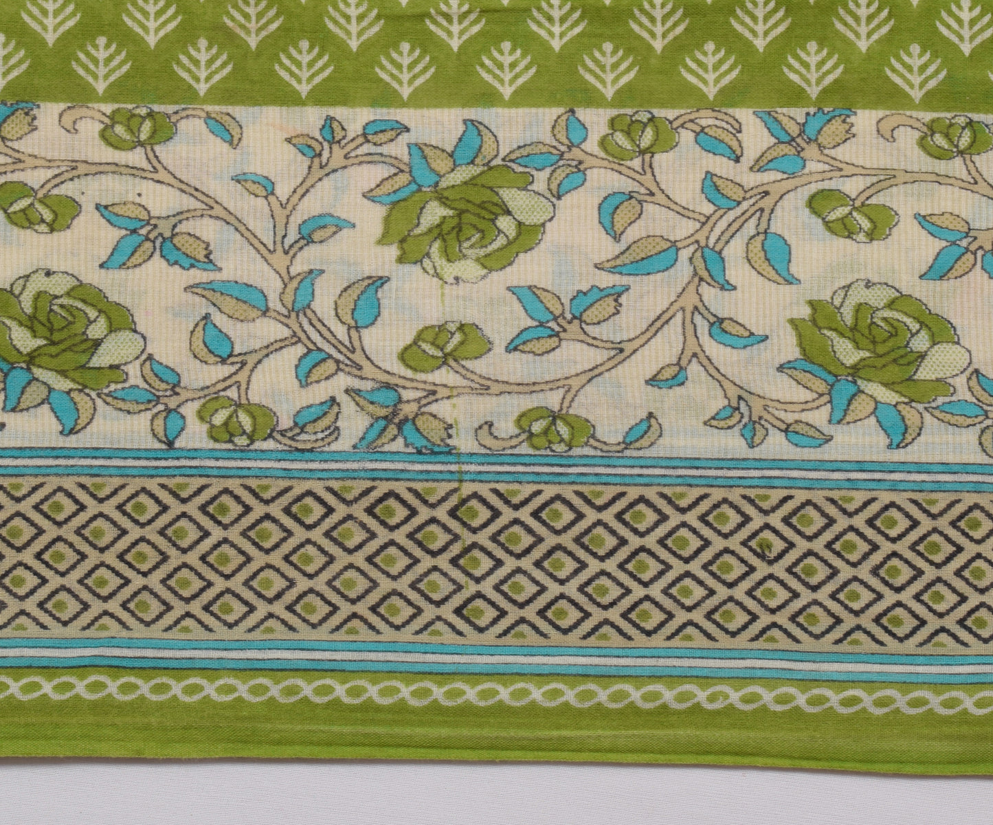Sushila Vintage Green Saree 100% Pure Cotton Printed Floral Soft Craft Fabric