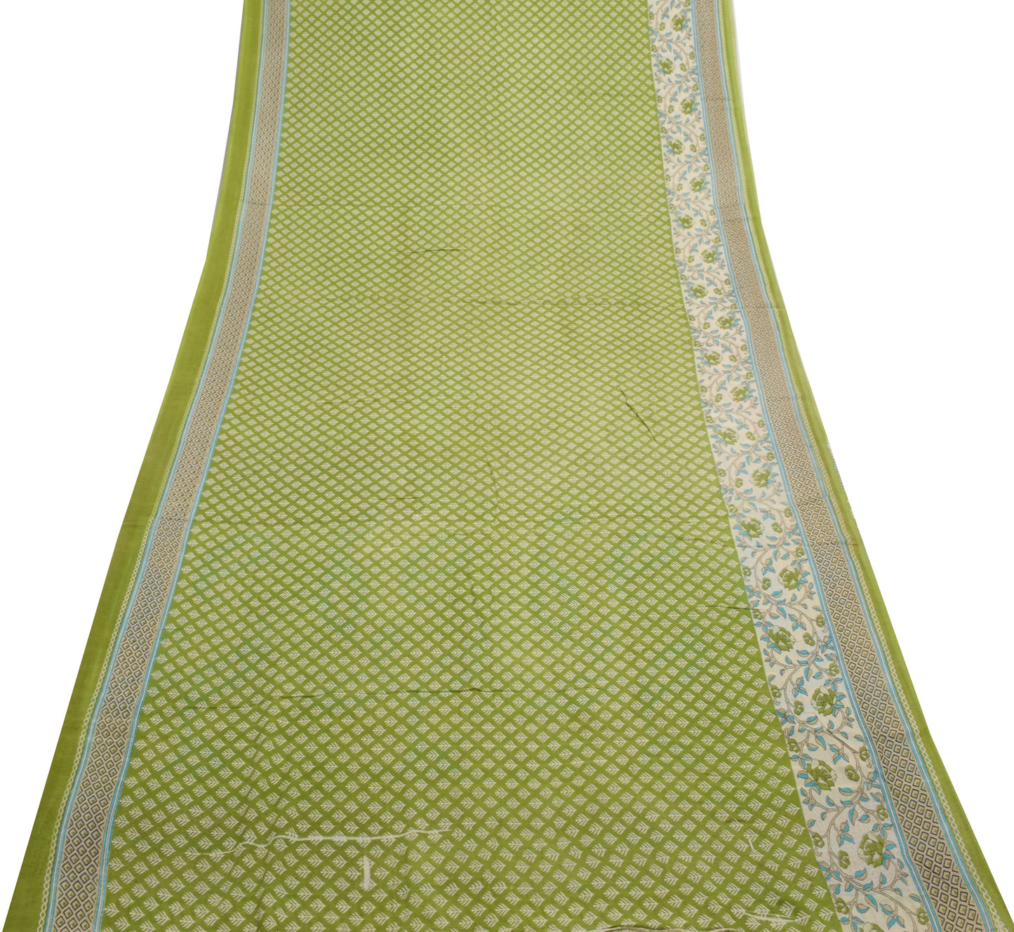 Sushila Vintage Green Saree 100% Pure Cotton Printed Floral Soft Craft Fabric