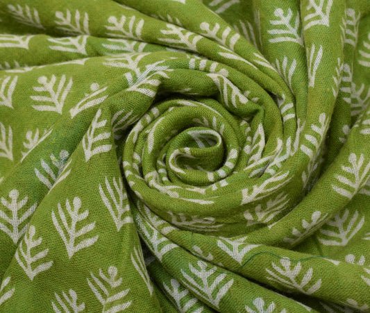 Sushila Vintage Green Saree 100% Pure Cotton Printed Floral Soft Craft Fabric