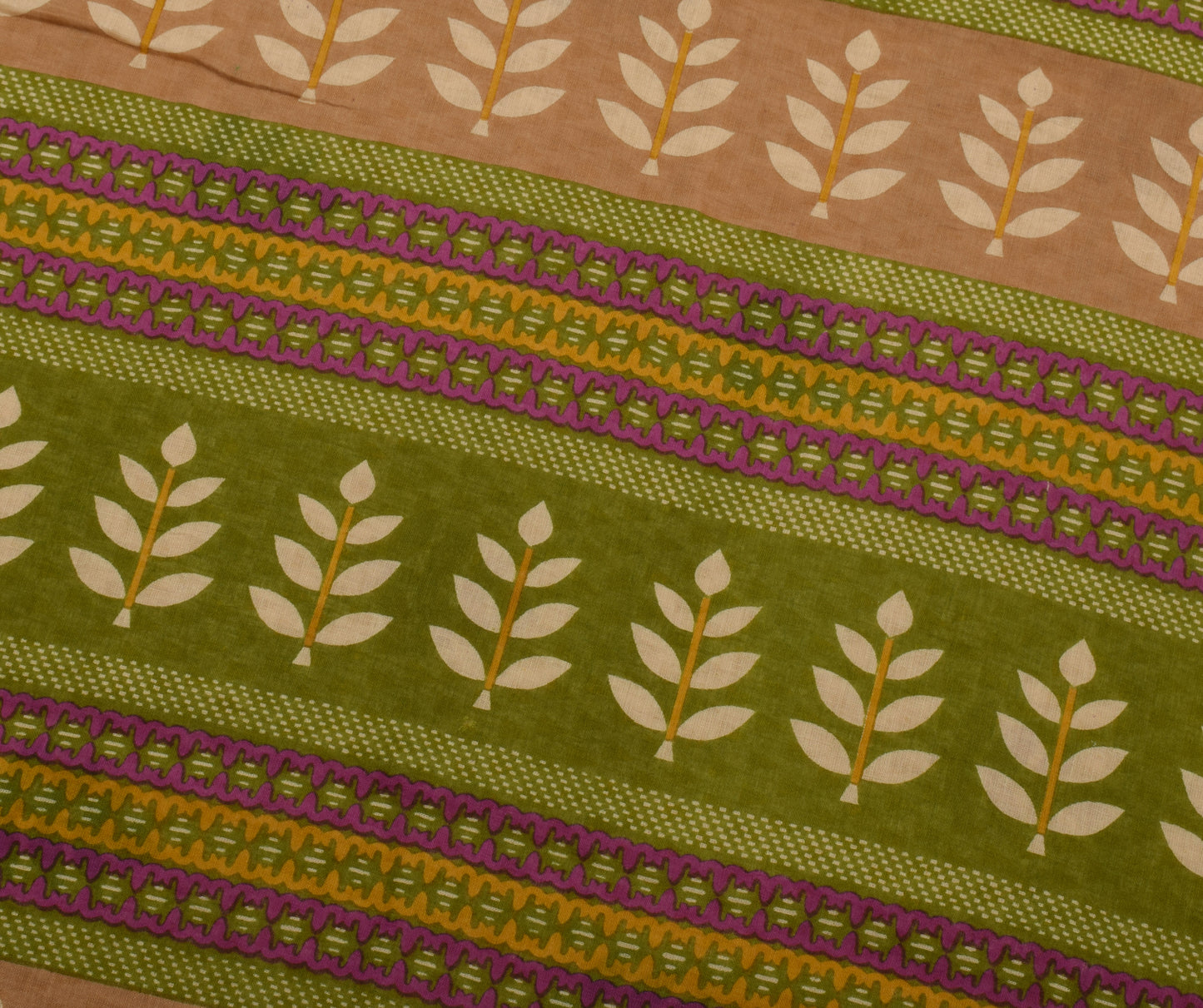 Sushila Vintage Cream Saree 100% Pure Cotton Printed Floral Soft Craft Fabric