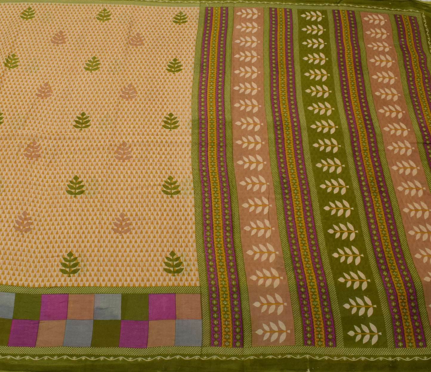 Sushila Vintage Cream Saree 100% Pure Cotton Printed Floral Soft Craft Fabric