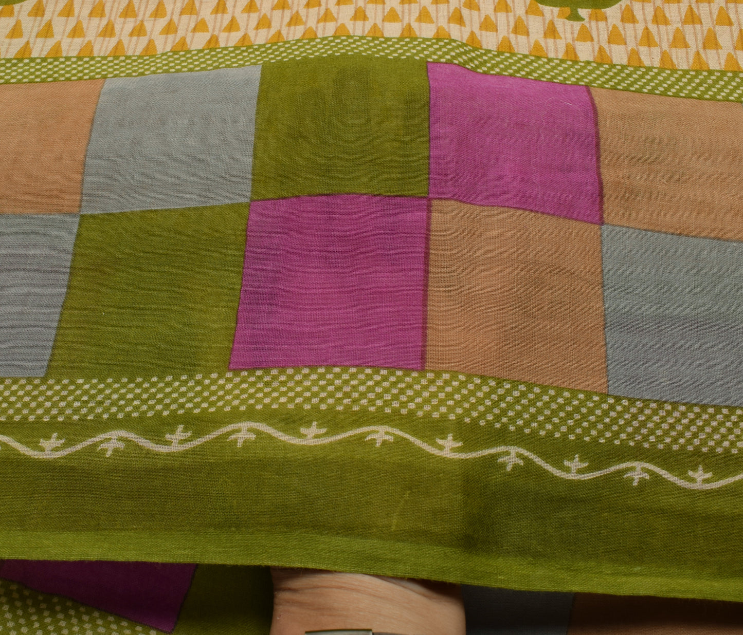 Sushila Vintage Cream Saree 100% Pure Cotton Printed Floral Soft Craft Fabric