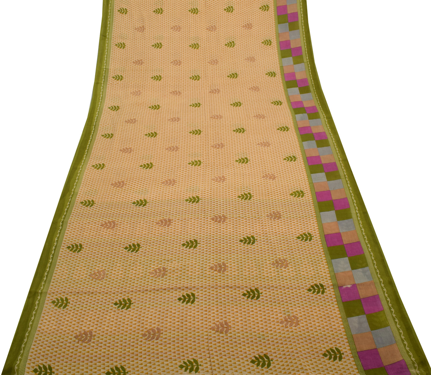 Sushila Vintage Cream Saree 100% Pure Cotton Printed Floral Soft Craft Fabric
