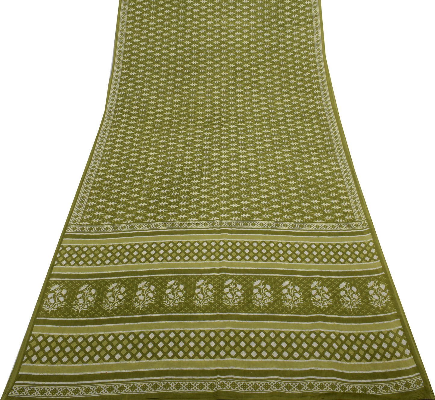 Sushila Vintage Green Saree 100% Pure Cotton Printed Floral Soft Craft Fabric
