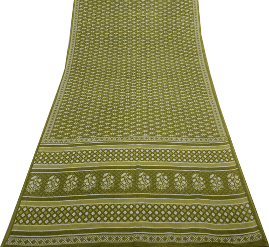 Sushila Vintage Green Saree 100% Pure Cotton Printed Floral Soft Craft Fabric