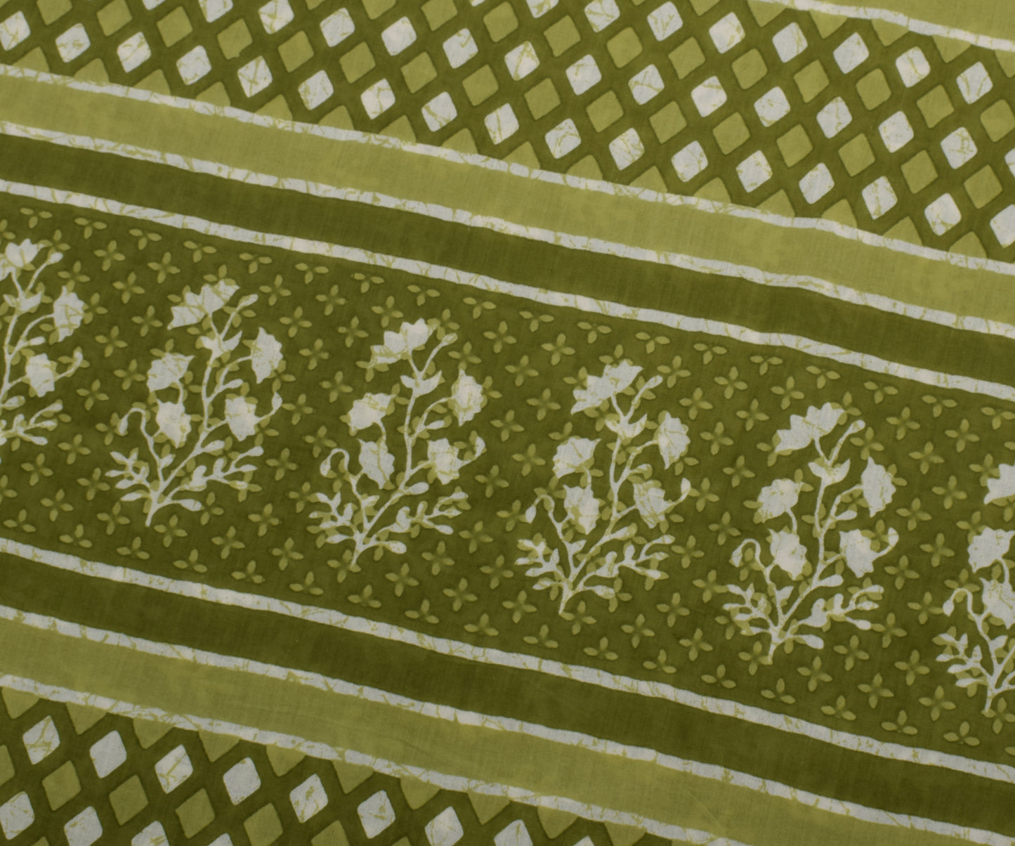 Sushila Vintage Green Saree 100% Pure Cotton Printed Floral Soft Craft Fabric
