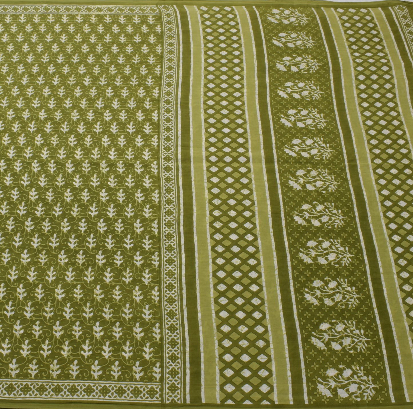 Sushila Vintage Green Saree 100% Pure Cotton Printed Floral Soft Craft Fabric