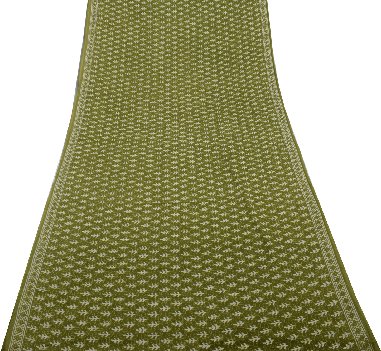 Sushila Vintage Green Saree 100% Pure Cotton Printed Floral Soft Craft Fabric