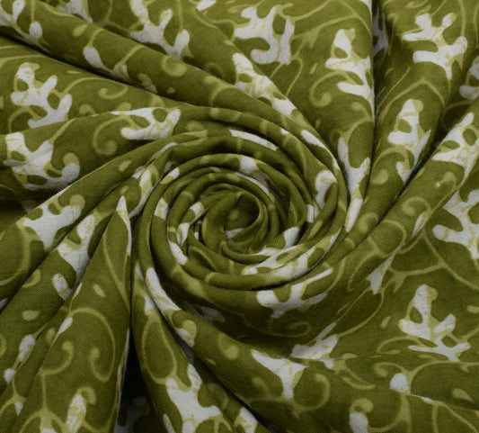 Sushila Vintage Green Saree 100% Pure Cotton Printed Floral Soft Craft Fabric