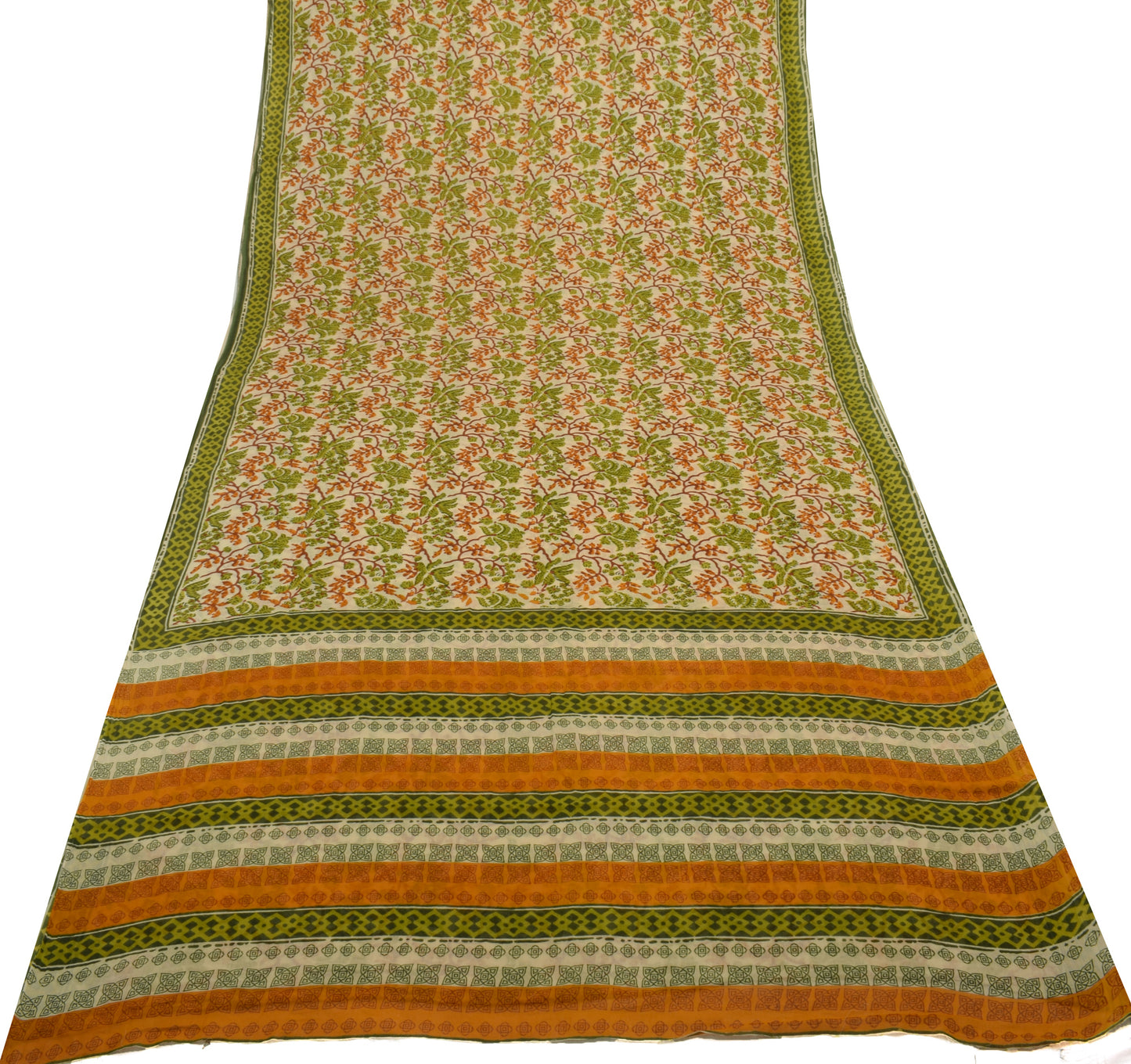 Sushila Vintage Cream Saree 100% Pure Cotton Printed Floral Soft Craft Fabric