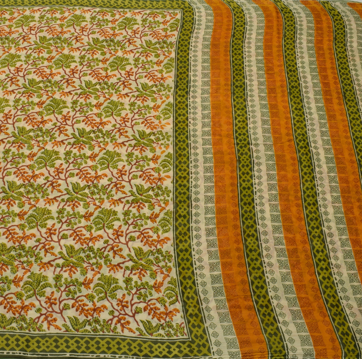 Sushila Vintage Cream Saree 100% Pure Cotton Printed Floral Soft Craft Fabric