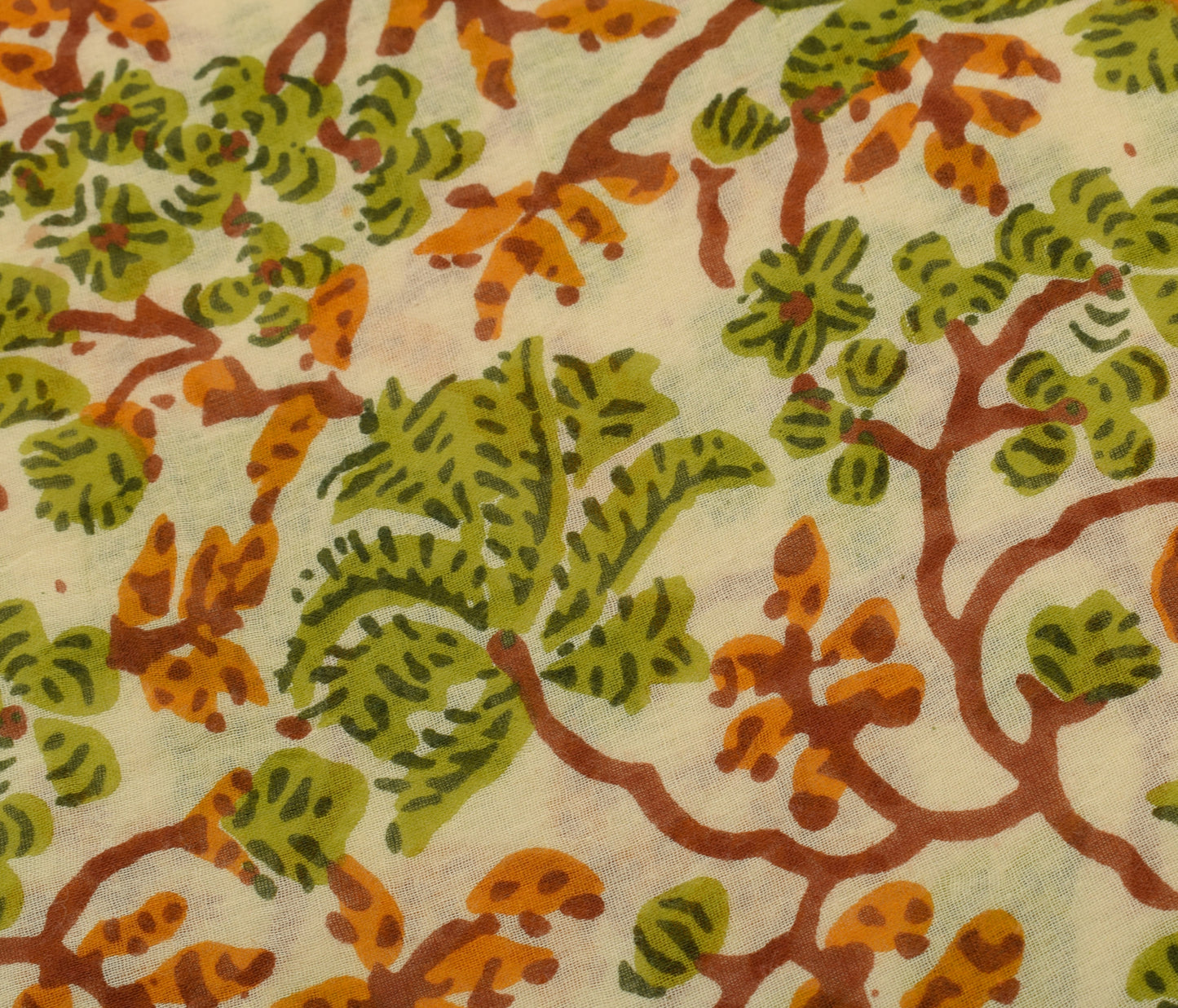 Sushila Vintage Cream Saree 100% Pure Cotton Printed Floral Soft Craft Fabric