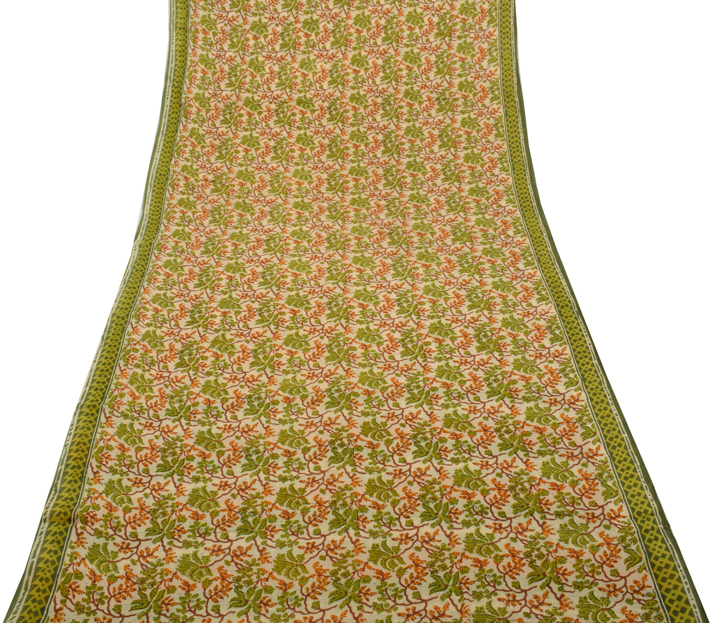 Sushila Vintage Cream Saree 100% Pure Cotton Printed Floral Soft Craft Fabric