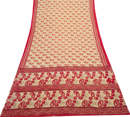 Sushila Vintage Yellow Saree 100% Pure Cotton Printed Floral Soft Craft Fabric