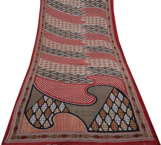 Sushila Vintage Indian Saree 100% Pure Cotton Printed 5 Yard Soft Craft Fabric