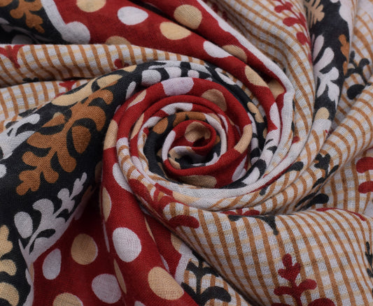 Sushila Vintage Indian Saree 100% Pure Cotton Printed 5 Yard Soft Craft Fabric