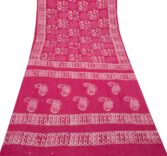 Sushila Vintage Pink Saree 100% Pure Cotton Printed Floral Soft Craft Fabric