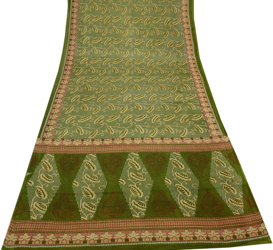 Sushila Vintage Green Saree 100% Pure Cotton Printed Floral Soft Craft Fabric