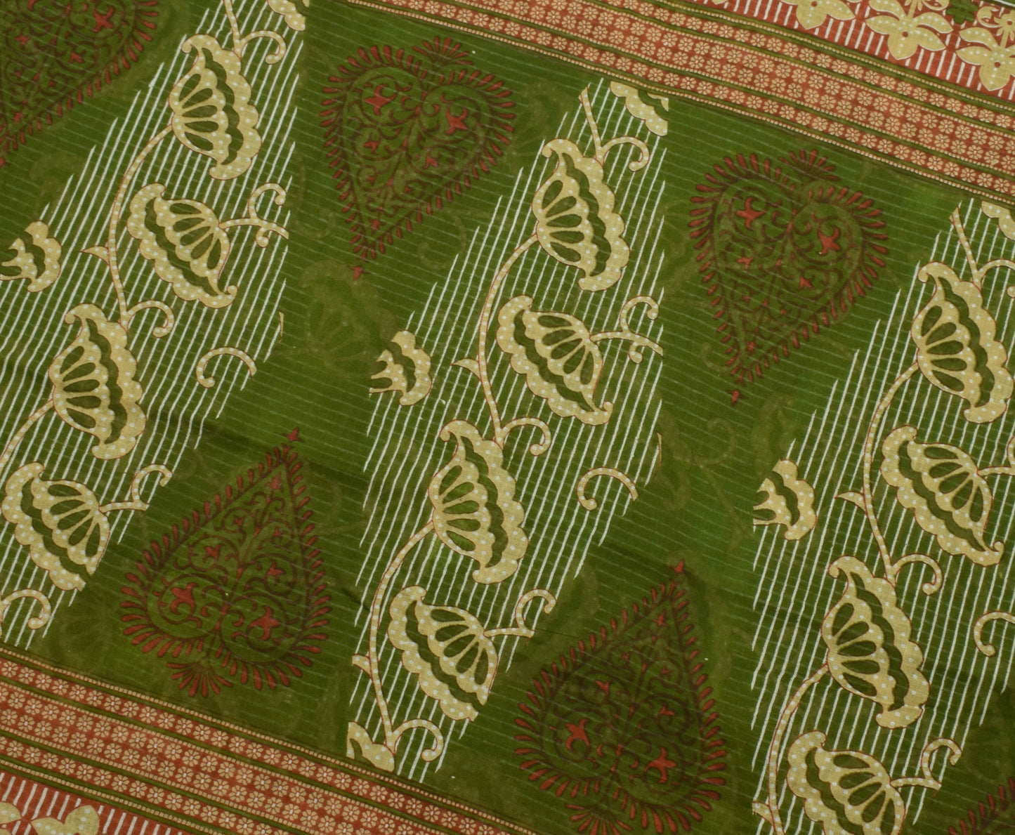 Sushila Vintage Green Saree 100% Pure Cotton Printed Floral Soft Craft Fabric