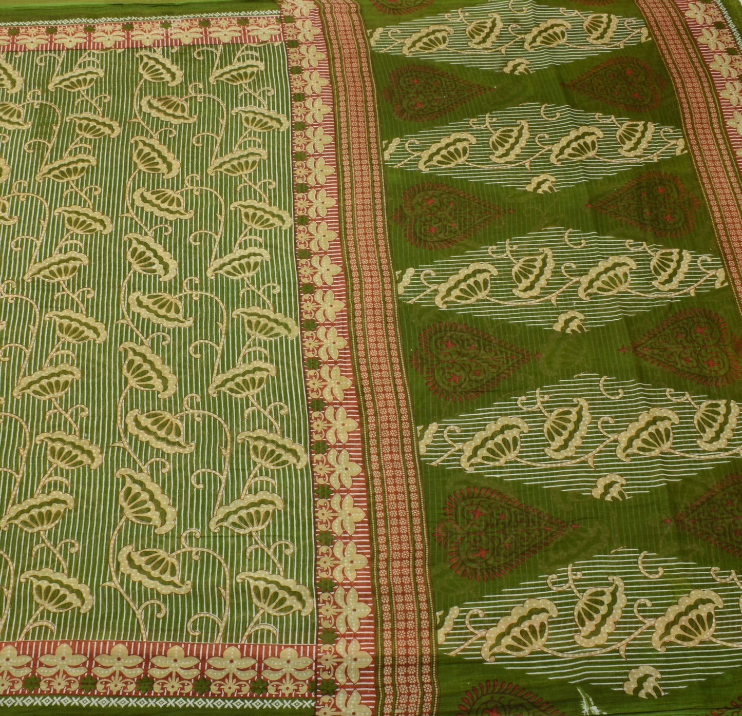 Sushila Vintage Green Saree 100% Pure Cotton Printed Floral Soft Craft Fabric