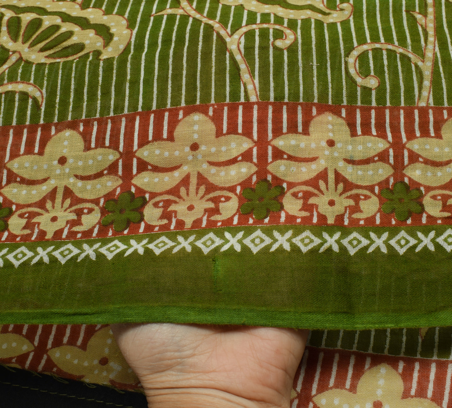 Sushila Vintage Green Saree 100% Pure Cotton Printed Floral Soft Craft Fabric