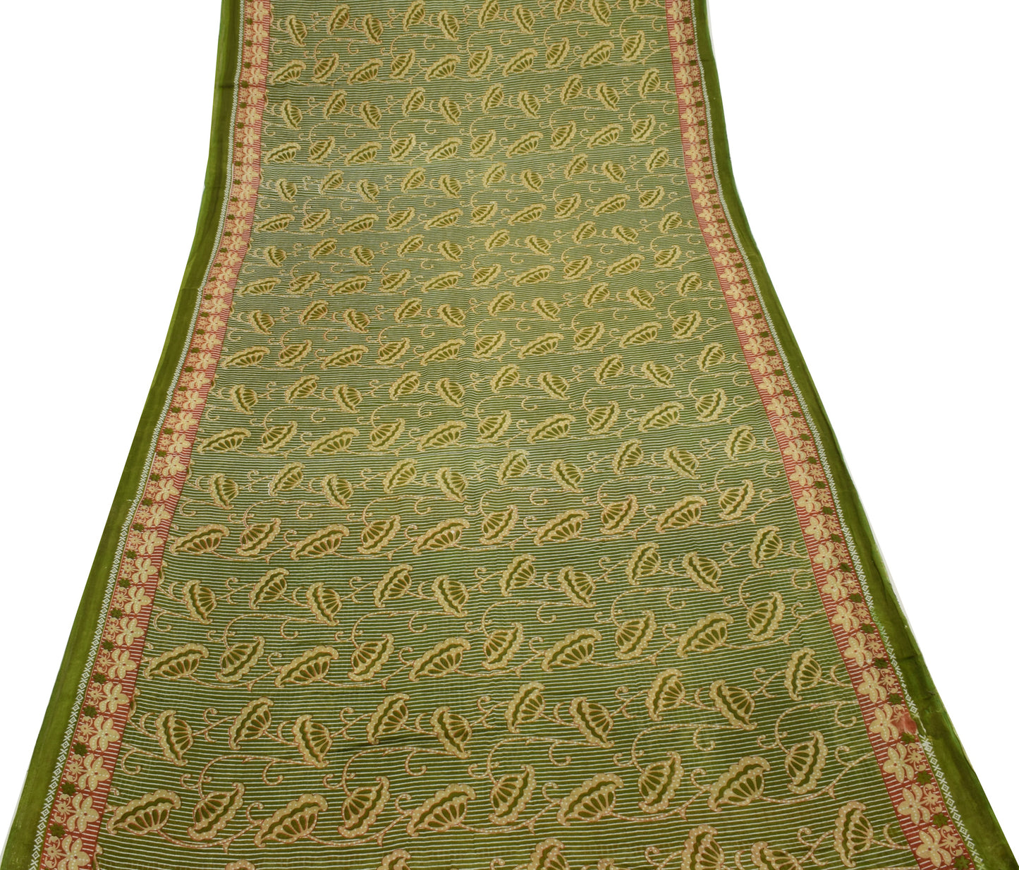 Sushila Vintage Green Saree 100% Pure Cotton Printed Floral Soft Craft Fabric