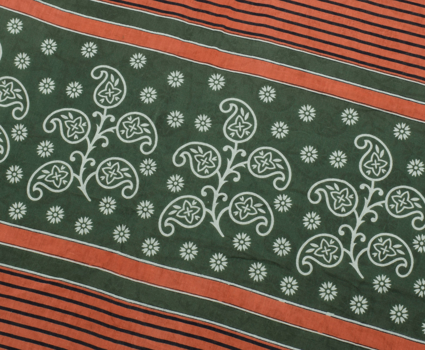 Sushila Vintage Green Saree 100% Pure Cotton Printed Paisley Soft Craft Fabric
