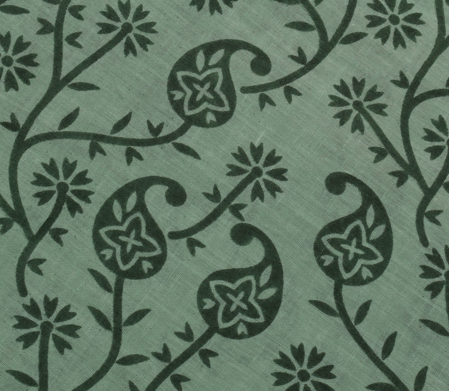 Sushila Vintage Green Saree 100% Pure Cotton Printed Paisley Soft Craft Fabric