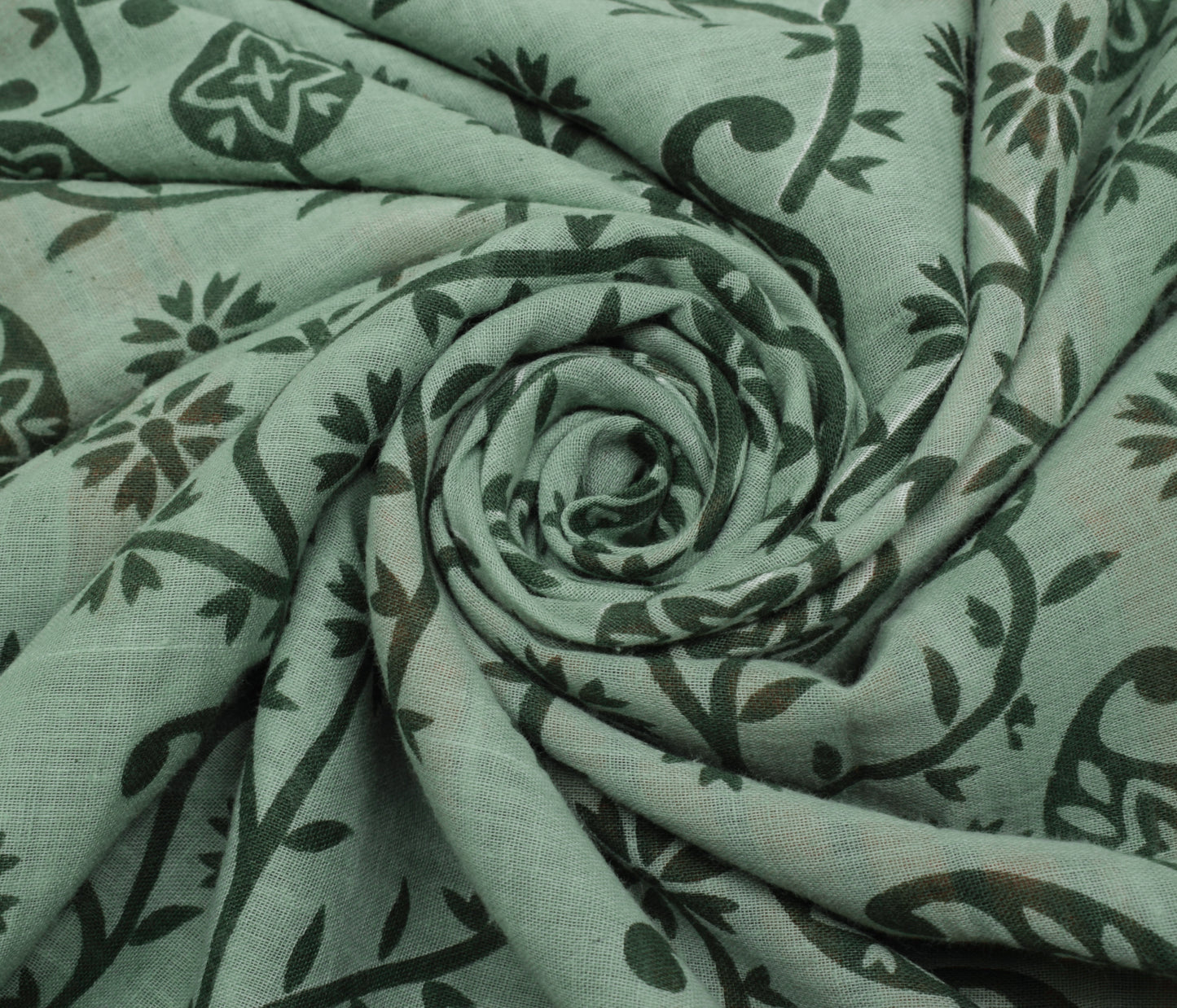 Sushila Vintage Green Saree 100% Pure Cotton Printed Paisley Soft Craft Fabric