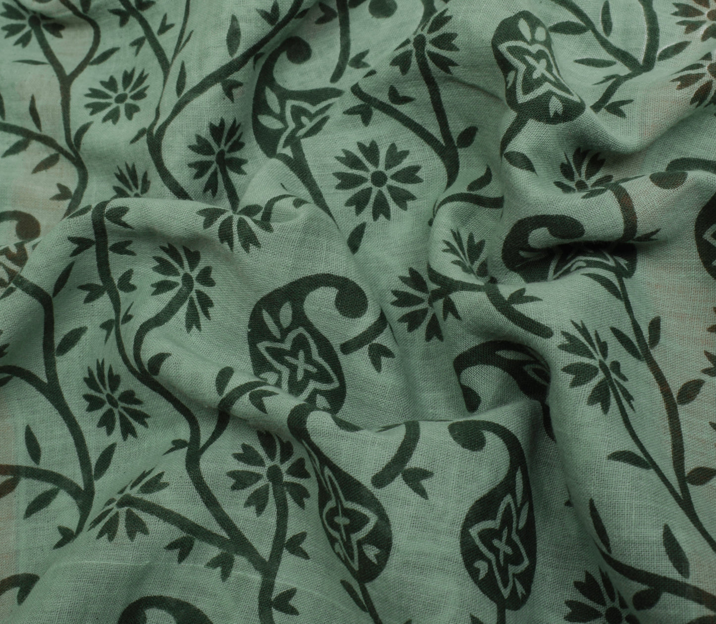 Sushila Vintage Green Saree 100% Pure Cotton Printed Paisley Soft Craft Fabric