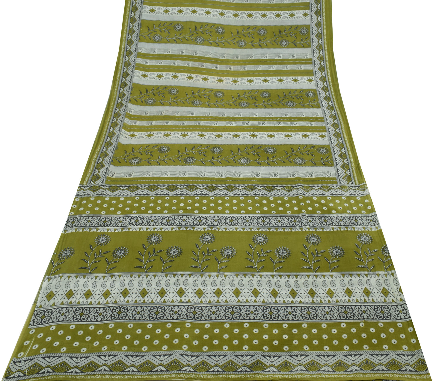 Sushila Vintage Green Saree 100% Pure Cotton Printed Floral Soft Craft Fabric